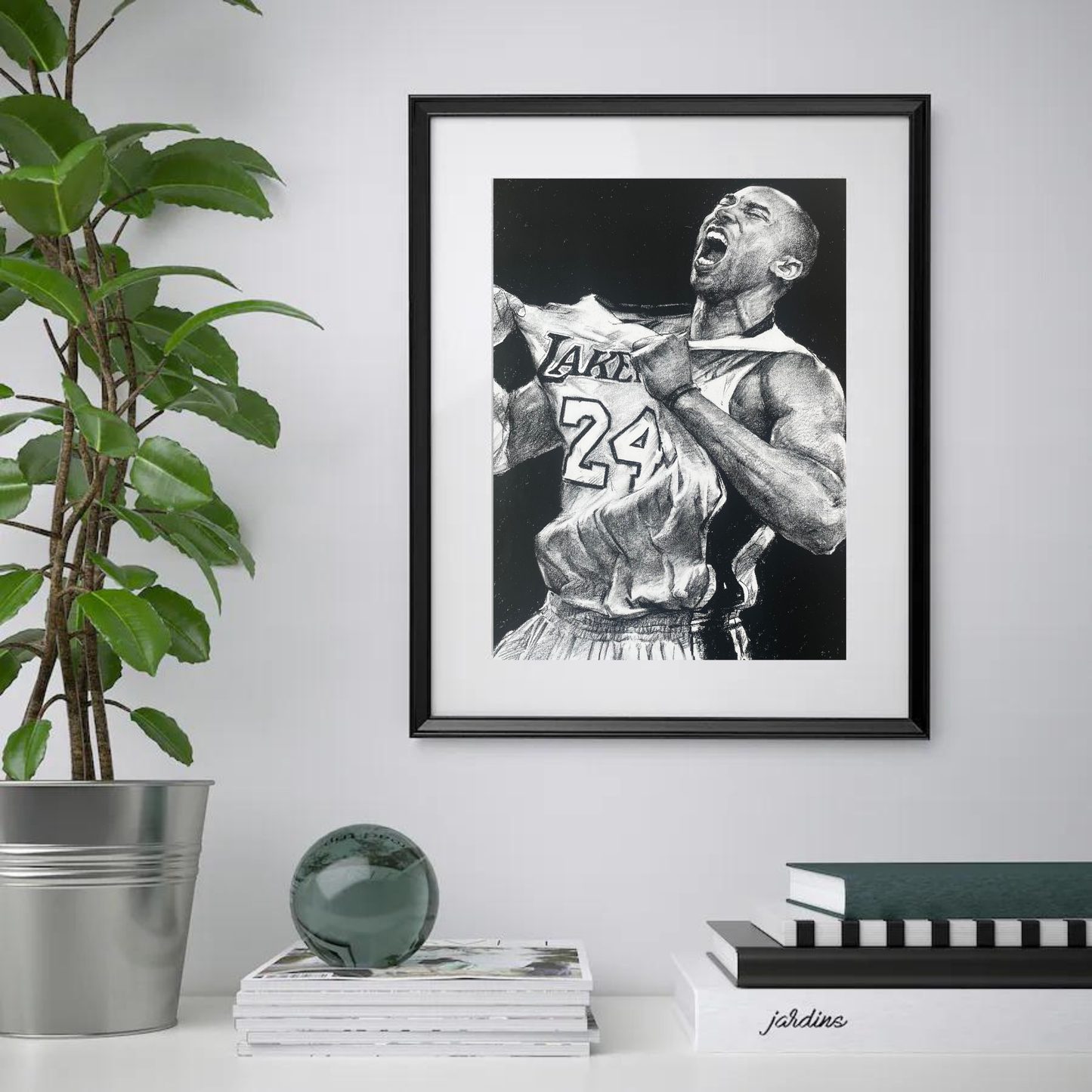 Charcoal Drawing: "Kobe Bryant Tugging Shirt"