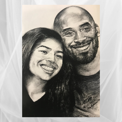 Charcoal Drawing: "Kobe & Gianna Bryant"