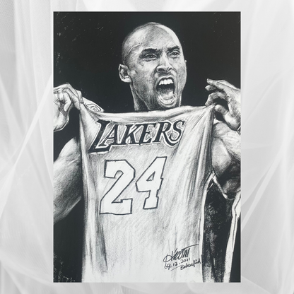 Charcoal Drawing: "Kobe Bryant Pulling Shirt"