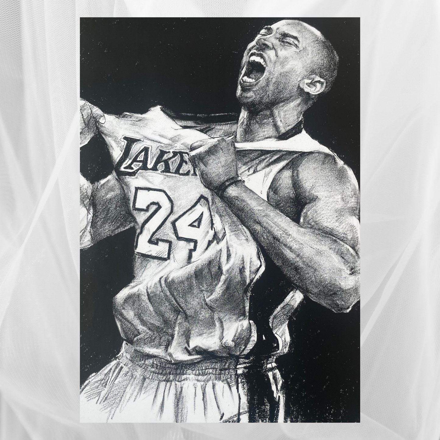 Charcoal Drawing: "Kobe Bryant Tugging Shirt"