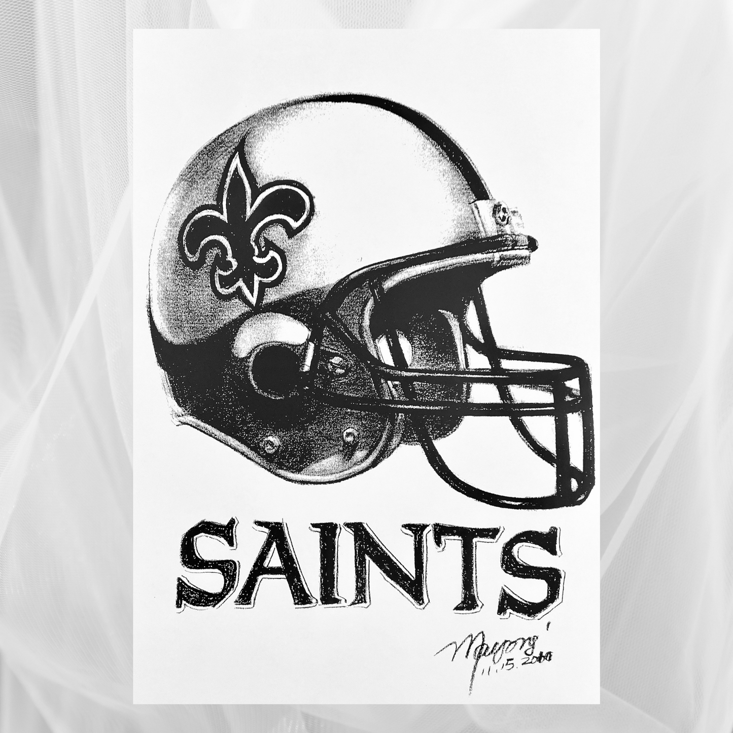 Charcoal Drawing: "New Orleans Saints Helmet"