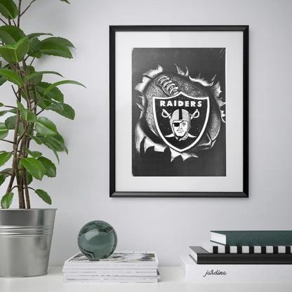 Charcoal Drawing: "Raiders Logo | Exploding Football"