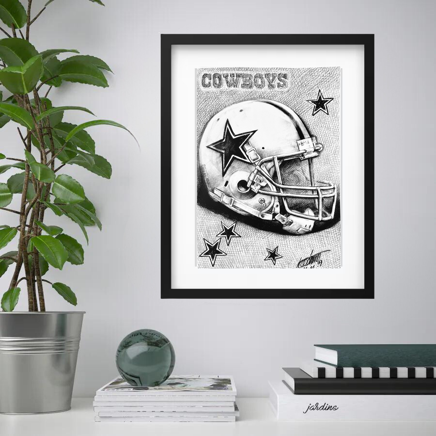 Charcoal Drawing: "Dallas Cowboys Helmet"