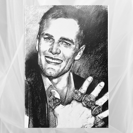 Charcoal Drawing: "Tom Brady | 5 Rings"